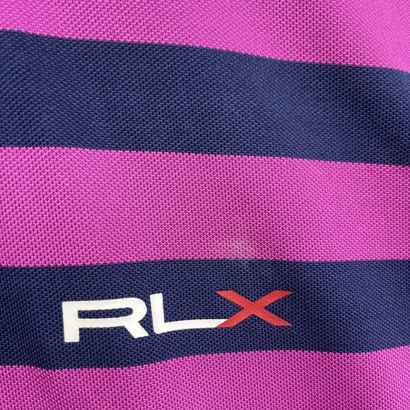 RLX Ralph Lauren Polo Shirt Mens Large Purple / Blue Striped Stretch Preppy Golf - Picture 8 of 16